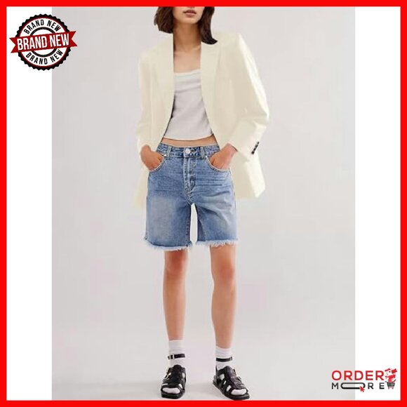 Large Oversized Blazer with Bow Tie Lapel Front Button Office Jacket - Picture 3 of 4